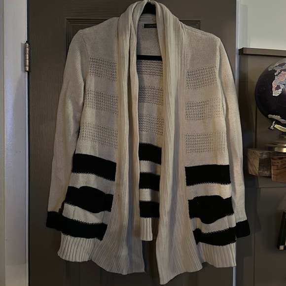 Cream and black, striped cardigan - Picture 1 of 2